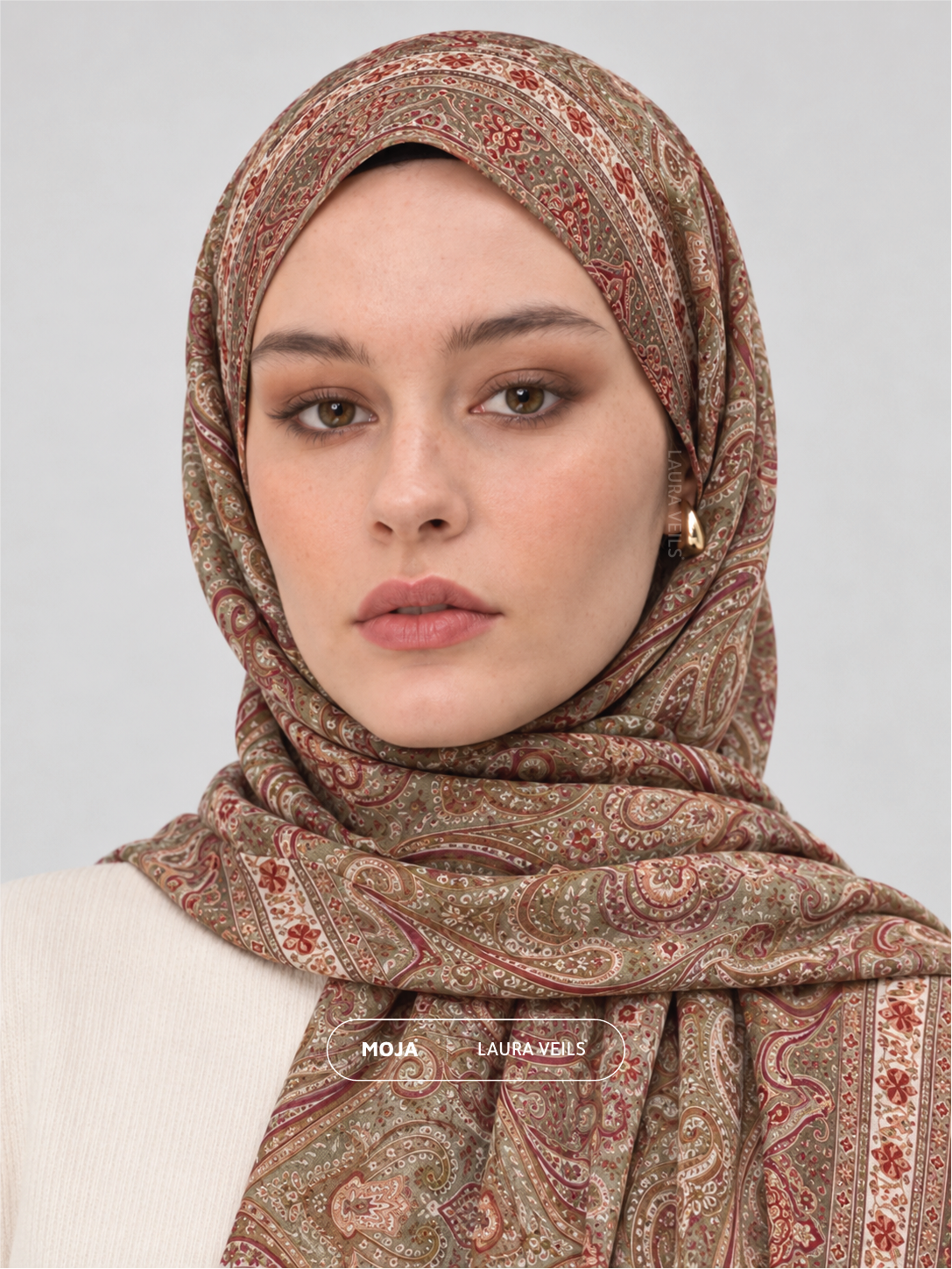 Paisley Printed Hijab – Sage Blush – Moja Soft Chiffon Printed Shayla – 2m length