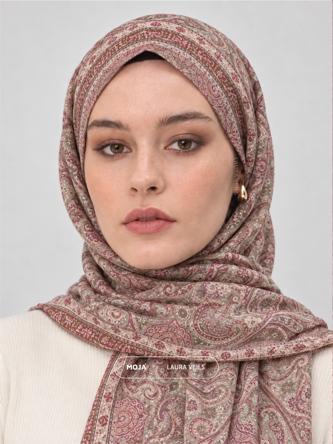 Paisley Printed Hijab – Rosette Pink – Moja Soft Chiffon Printed Shayla – 2m length