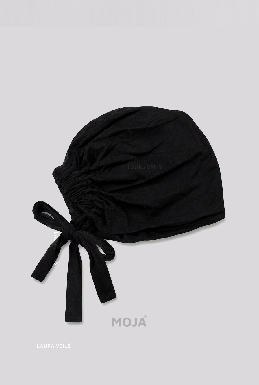 Black – Moja Tie Cap – Breathable Thin Jersey Underscarf
