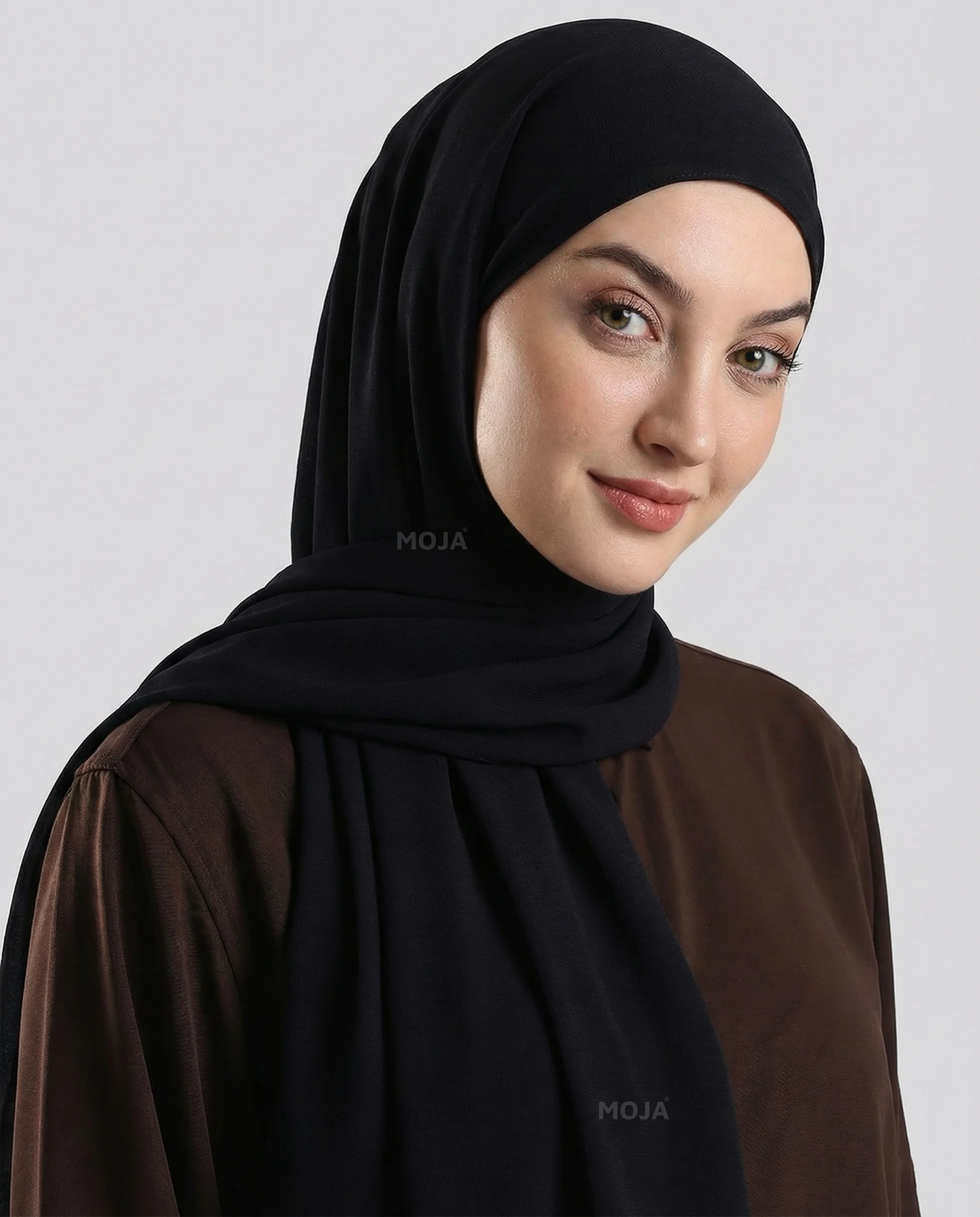 Jet Black – Moja Georgette Hijab – Malaysian Heavy Chiffon – Soft Flowing Hijab – 2 Meter