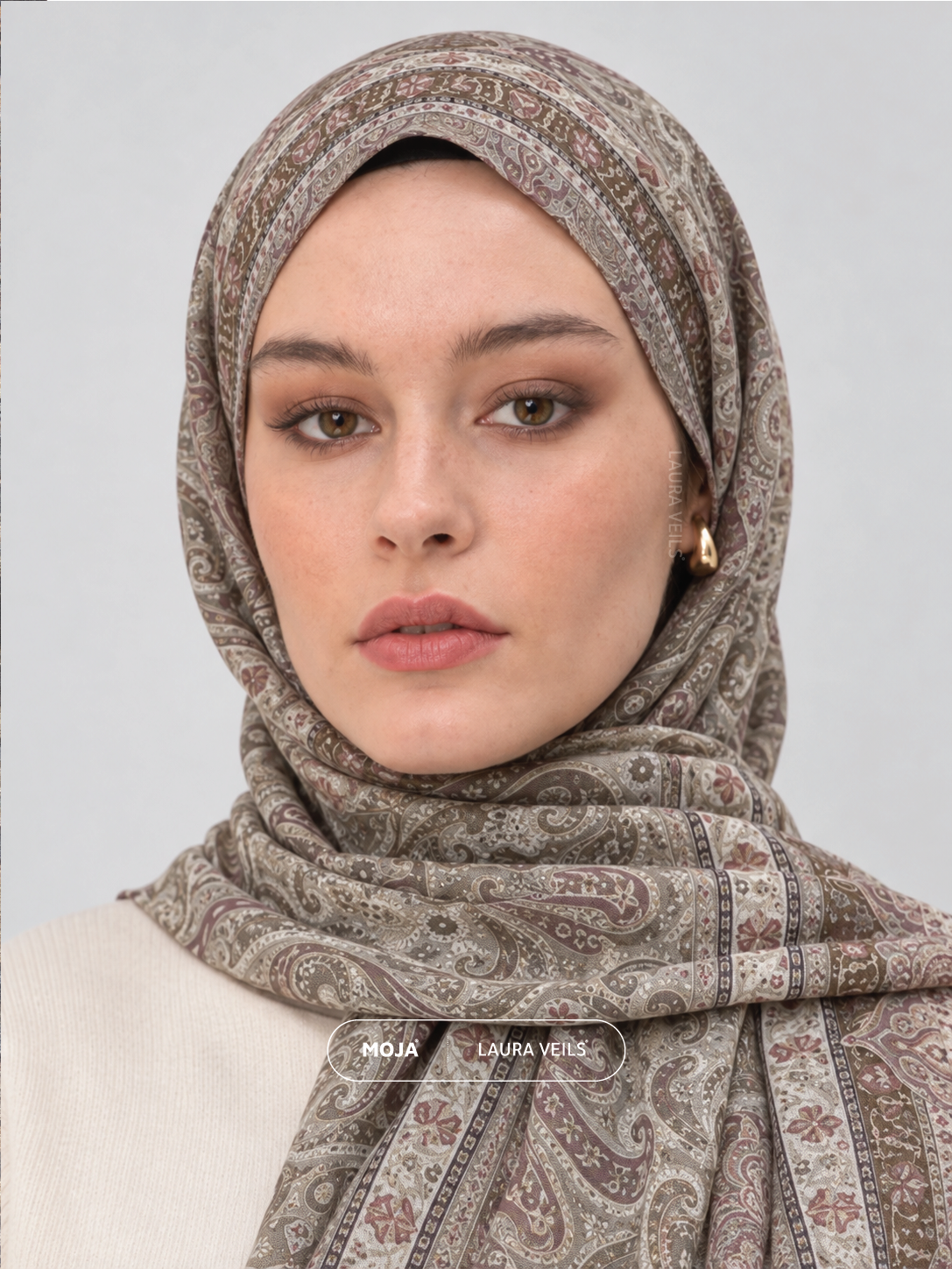 Paisley Printed Hijab – Stone Mist – Moja Soft Chiffon Printed Shayla – 2m length