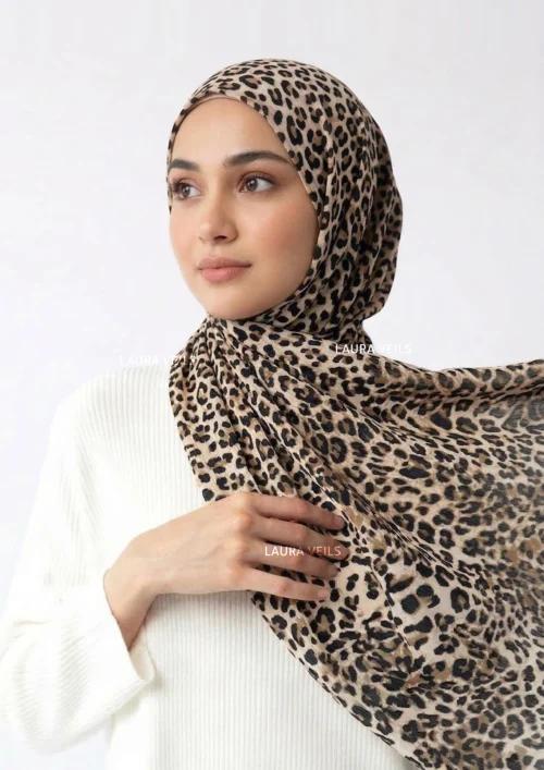 MOJA Leopard Printed Chiffon Hijab cloud-soft lightweight scarf 2m length