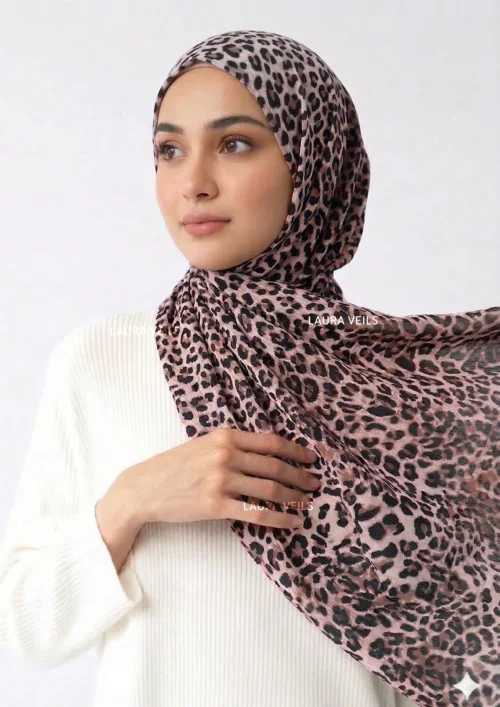 MOJA Leopard Printed Chiffon Hijab cloud-soft lightweight scarf 2m length