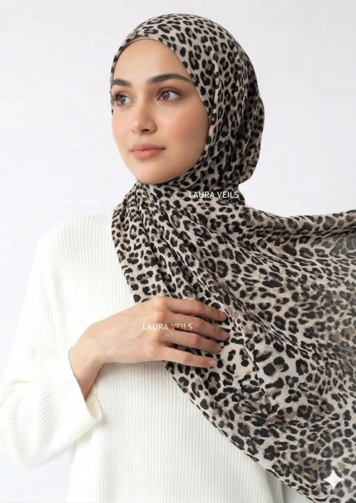 MOJA Leopard Printed Chiffon Hijab cloud-soft lightweight scarf 2m length