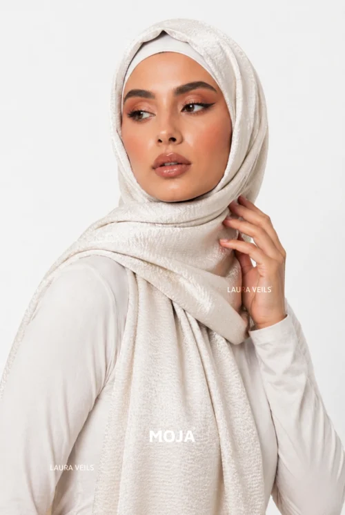 Ivory Moja Bubble Satin Hijab with soft textured glossy finish and elegant drape