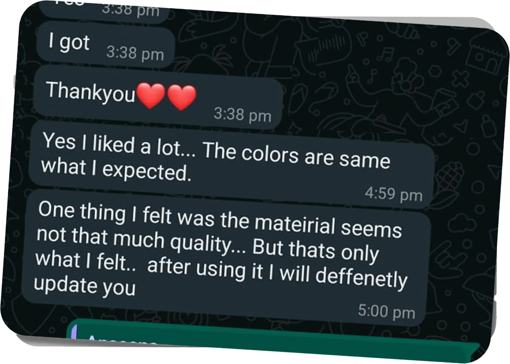 Customer message: the colors are same what I expected