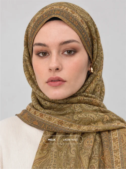 Paisley Printed Hijab - Amber Gold - Moja Soft Chiffon Printed Shayla - 2m length