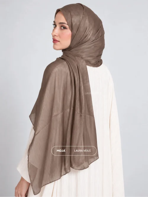 Beige Brown Moja Organza Shimmer Hijab – 2m Length