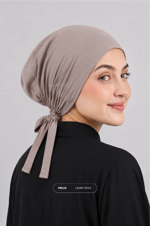 Beige Brown Moja Tie Cap - Breathable Jersey Underscarf