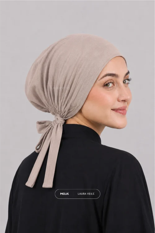 Beige Moja Tie Cap - Breathable Jersey Underscarf