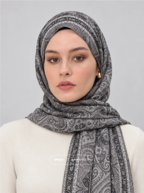Charcoal Noir Traditional Printed Sheila - Printed Hijab by Laura Veils