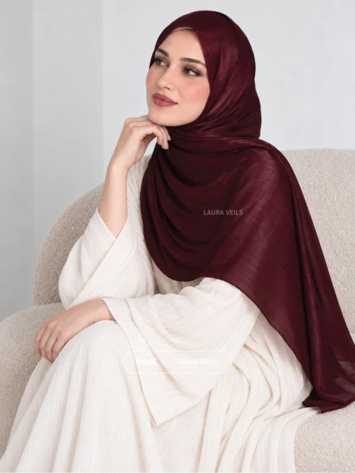 Dark Maroon Moja Organza Shimmer Hijab – 2m Length