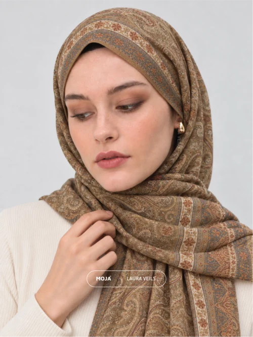 Khaki Sand Traditional Printed Sheila - Printed Hijab by Laura Veils