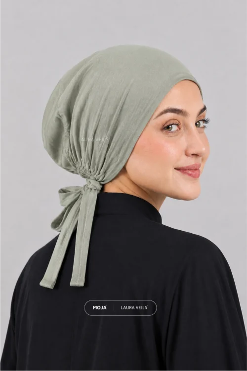 Moss Green Moja Tie Cap - Breathable Jersey Underscarf