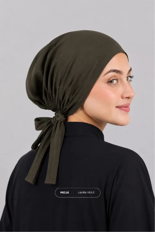 Olive Green Moja Tie Cap - Breathable Jersey Underscarf