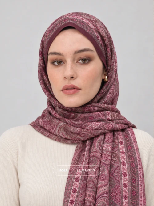 Paisley Printed Hijab - Plum Mauve - Moja Soft Chiffon Printed Shayla - 2m length