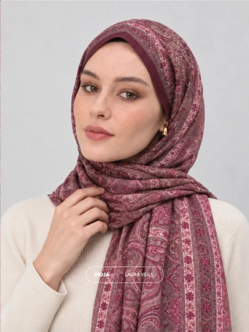 Plum Mauve Traditional Printed Sheila - Printed Hijab by Laura Veils
