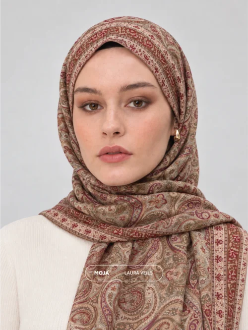 Paisley Printed Hijab - Rosewood Taupe - Moja Soft Chiffon Printed Shayla - 2m length