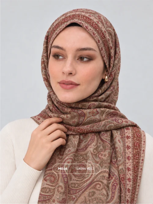 Rosewood Taupe Traditional Printed Sheila - Printed Hijab by Laura Veils