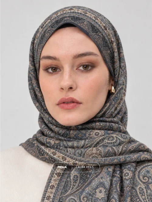 Slate Navy Traditional Printed Sheila - Printed Hijab by Laura Veils