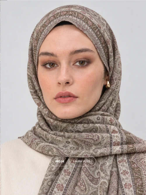 Stone Mist Traditional Printed Sheila - Printed Hijab by Laura Veils