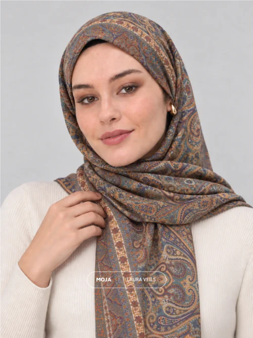 Paisley Printed Hijab - Teal Spice - Moja Soft Chiffon Printed Shayla - 2m length