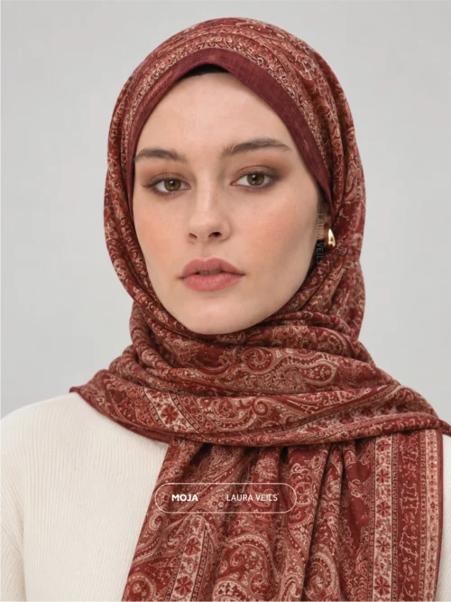 Paisley Printed Hijab - Wine Burgundy - Moja Soft Chiffon Printed Shayla - 2m length
