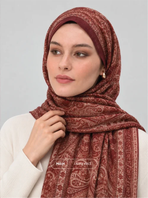 Wine Burgundy Traditional Printed Sheila - Printed Hijab by Laura Veils